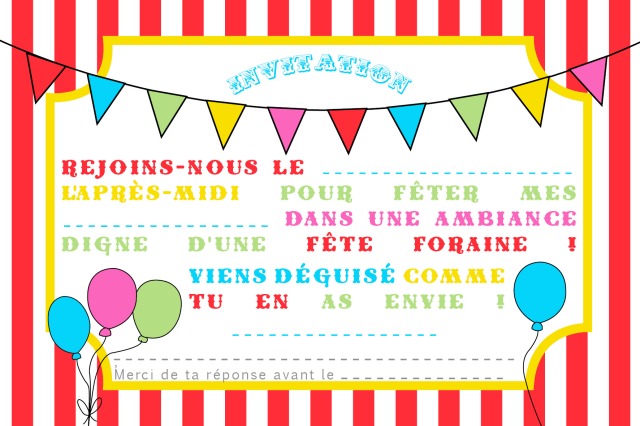 invitation printable cirque anniversaire