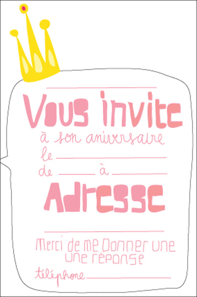 carte invitation fille princesse